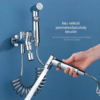 Falihoz szerelt rézből készült kézi permetező csap, dupla kimenettel és tartóval (falra szerelt; réz; permetező csap; dupla kimenet)
