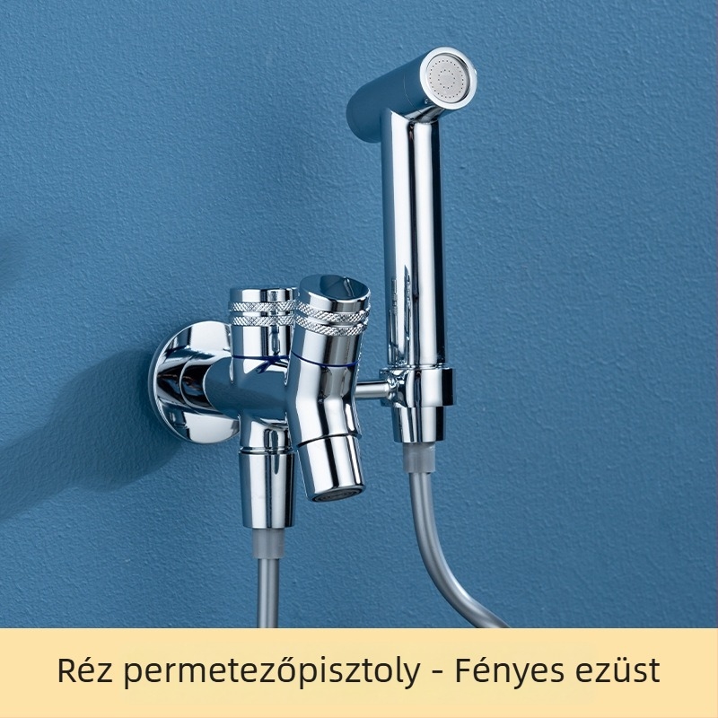 Falihoz szerelt rézből készült kézi permetező csap, dupla kimenettel és tartóval (falra szerelt; réz; permetező csap; dupla kimenet)