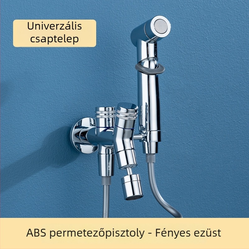 Falihoz szerelt rézből készült kézi permetező csap, dupla kimenettel és tartóval (falra szerelt; réz; permetező csap; dupla kimenet)