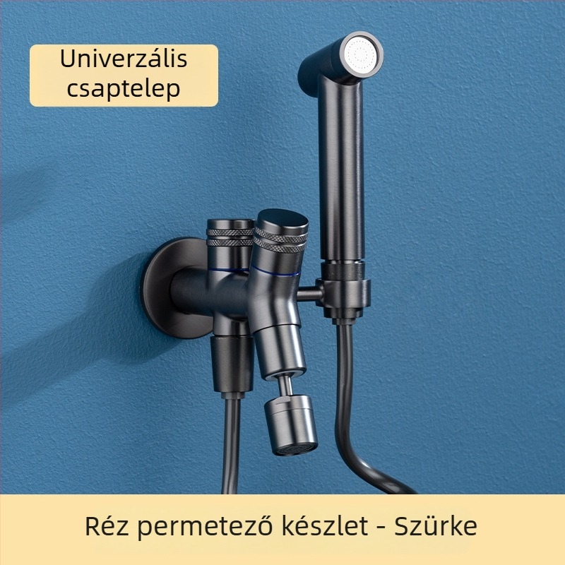 Falihoz szerelt rézből készült kézi permetező csap, dupla kimenettel és tartóval (falra szerelt; réz; permetező csap; dupla kimenet)