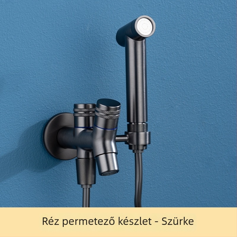 Falihoz szerelt rézből készült kézi permetező csap, dupla kimenettel és tartóval (falra szerelt; réz; permetező csap; dupla kimenet)