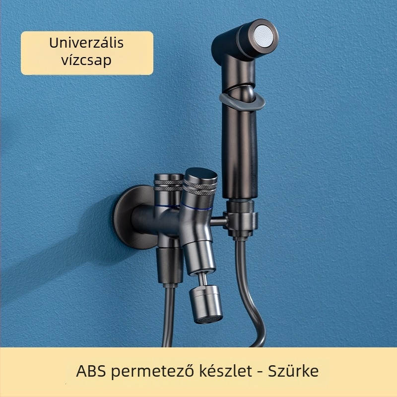 Falihoz szerelt rézből készült kézi permetező csap, dupla kimenettel és tartóval (falra szerelt; réz; permetező csap; dupla kimenet)