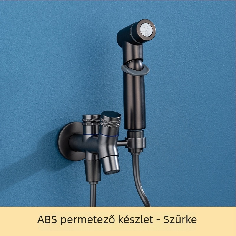 Falihoz szerelt rézből készült kézi permetező csap, dupla kimenettel és tartóval (falra szerelt; réz; permetező csap; dupla kimenet)