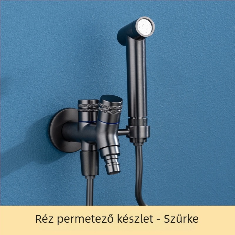 Falihoz szerelt rézből készült kézi permetező csap, dupla kimenettel és tartóval (falra szerelt; réz; permetező csap; dupla kimenet)