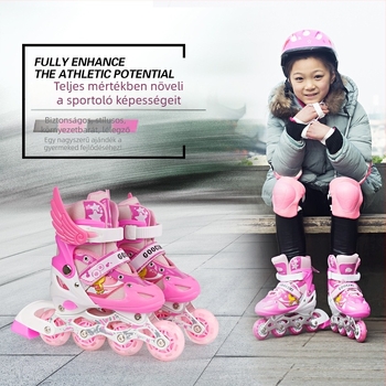 Kangtai Wolf gyerek görkorcsolya — PU hálós felsőrész, egy soros kerekek, ABS kerekek, PU talp