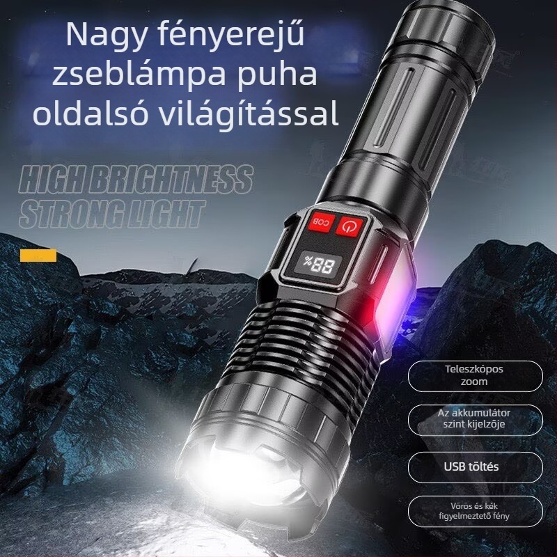 X90 teleszkópos zoomos zseblámpa, digitális kijelző, LED fény, 800–5000 mAh akkumulátor, újratölthető