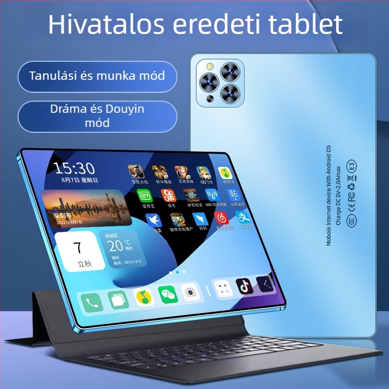 X30 táblagép 5G-vel, Android, négymagos processzor, 13 MP kamera és szemvédő HD kijelző