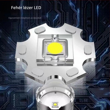 Újratölthető LED zseblámpa 360°-os forgó fejjel, 1800 mAh akkumulátor, hatótávolság akár 500 m, többfunkciós kültéri használatra
