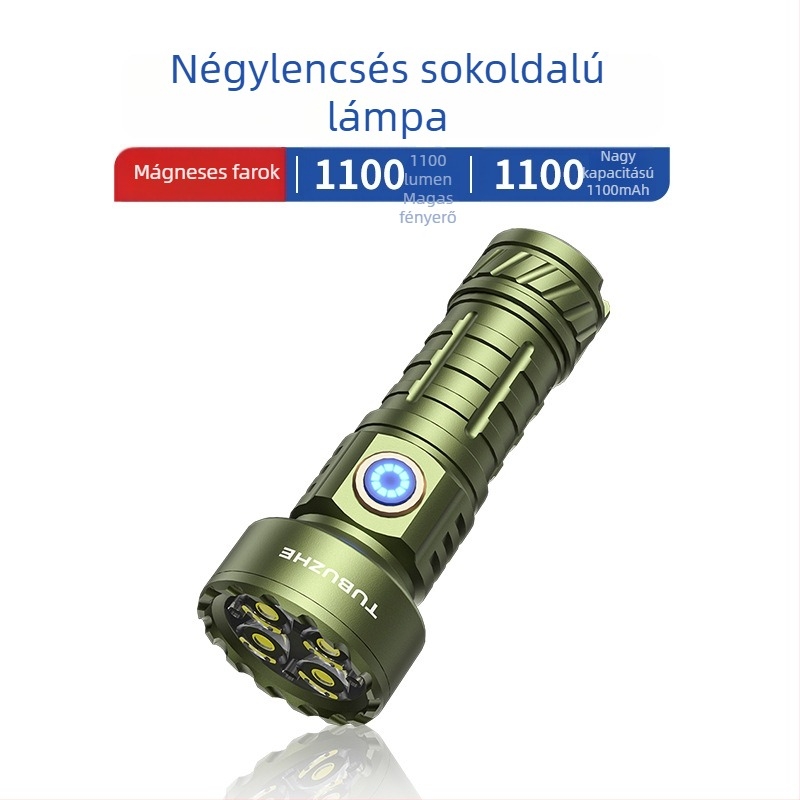 Kültéri kompakt LED zseblámpa, újratölthető, alumíniumötvözet, 1100 mAh, 350+ lm, vízálló, hatótávolság 200–500 m