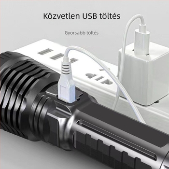 Mini USB-újratölthető kézben tartható LED zseblámpa, 500 mAh, 100–200 m tartomány, kézi nyomásos működés