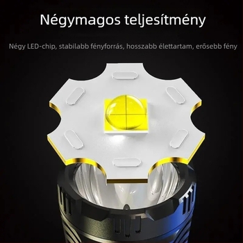Mini USB-újratölthető kézben tartható LED zseblámpa, 500 mAh, 100–200 m tartomány, kézi nyomásos működés
