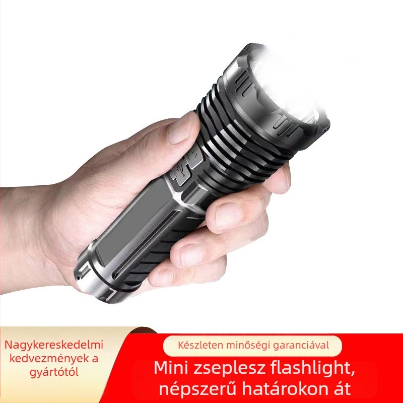 Mini USB-újratölthető kézben tartható LED zseblámpa, 500 mAh, 100–200 m tartomány, kézi nyomásos működés