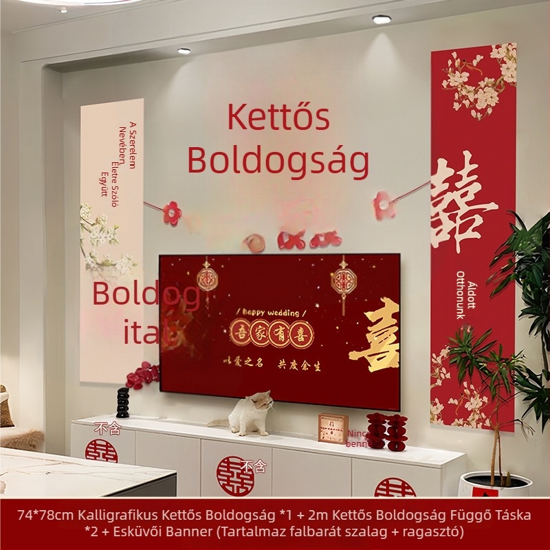 Esküvői TV-háttérkészlet - helyszínelrendezési rekvizitek, zászlóvászon anyag, szalag