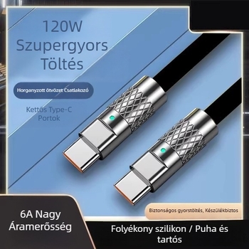 Kétoldalas Type-C adatkábel PD 120W gyors töltéssel laptopokhoz, telefonokhoz és autós töltőkhöz, 6A