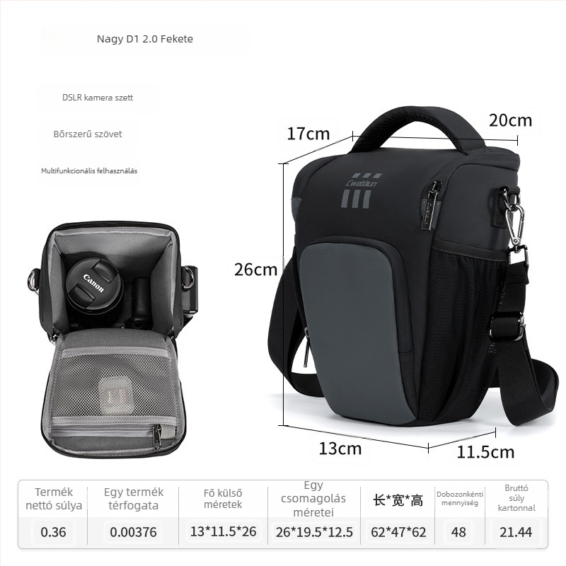 Váll- és keresztpántos kameratáska DSLR és Mirrorless gépekhez, vízálló poliészterből