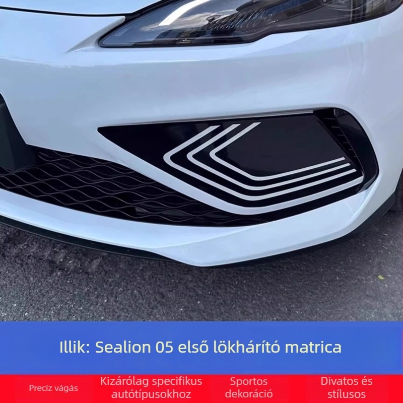 BYD Seal 05Dmihoz: első lökhárító dekoratív matrica, elülső rész dekoratív csíkok, ködfényszóró matricák, az autó első részének módosító fólia