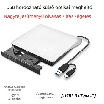 USB-C külső DVD író (SY898) 8x DVD és 24x CD olvasás/írás, USB-C interfész, külső eszköz, DVD-RW/DVD-RAM támogatás