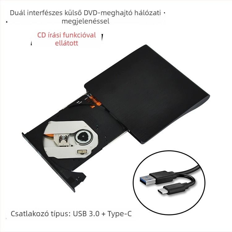 USB-C külső DVD író (SY898) 8x DVD és 24x CD olvasás/írás, USB-C interfész, külső eszköz, DVD-RW/DVD-RAM támogatás