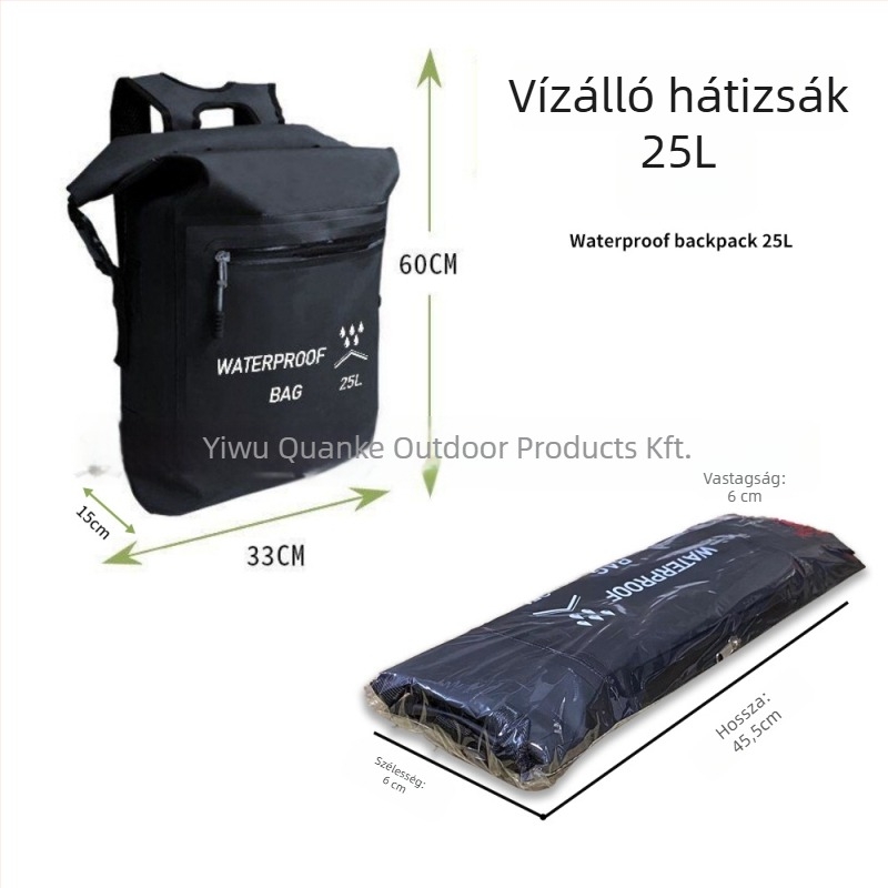 Trekkers 25L vízálló hátizsák túrázáshoz, búvárkodáshoz és hegymászáshoz — 500D clip mesh szövet, vízálló anyag