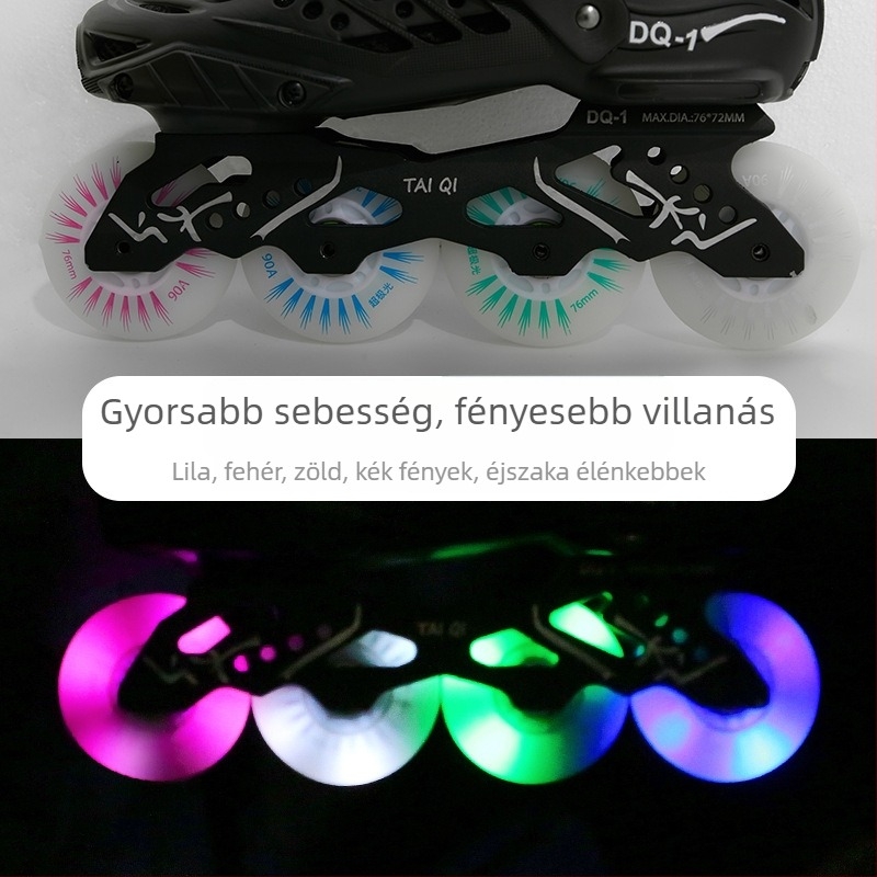 LED világítású görgők korcsolyákhoz, világító, egyrészes, kopásálló 90A, lapos fék