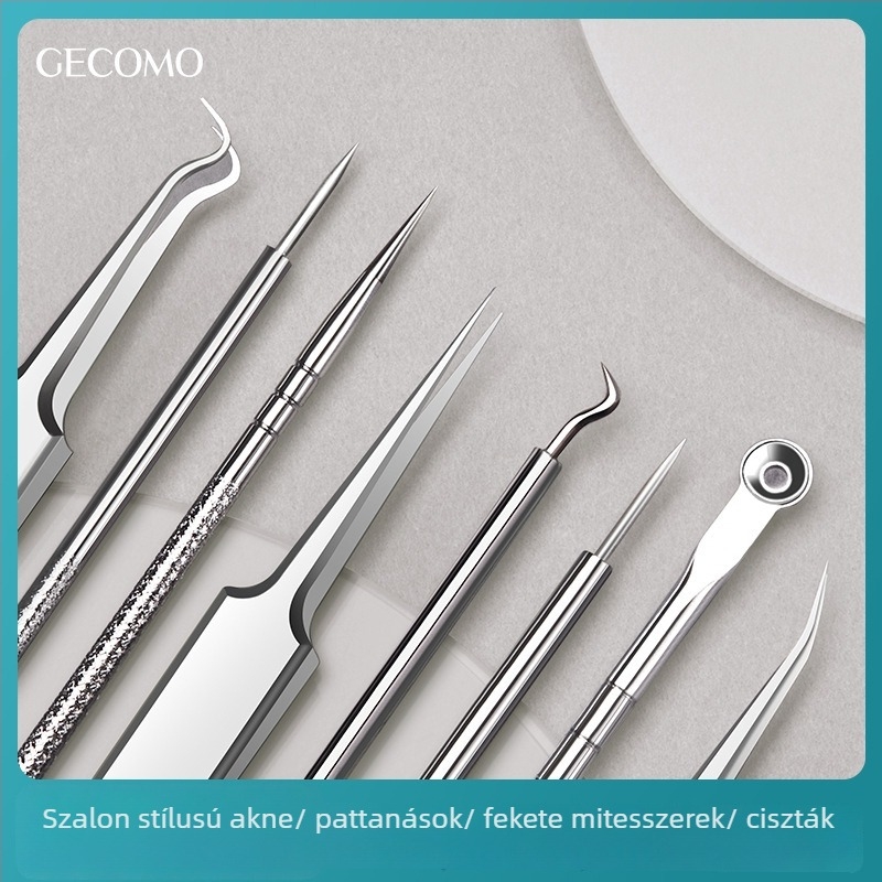 GECOMO pattanás tűkészlet – rozsdamentes acél, ultraéles tűk és ultra vékony csipesszek a mitesszerek és zárt comedók eltávolításához