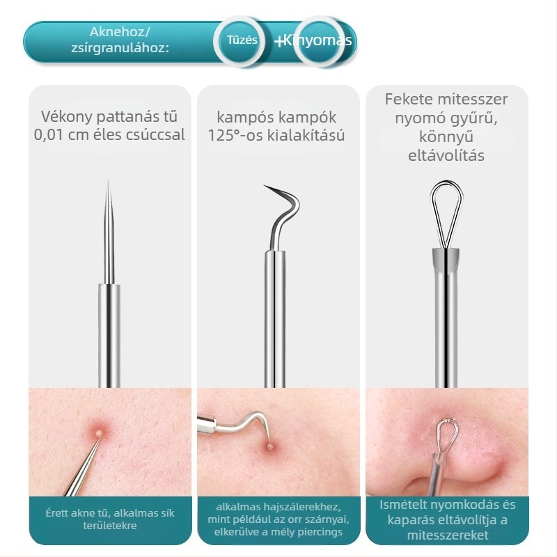 GECOMO pattanás tűkészlet – rozsdamentes acél, ultraéles tűk és ultra vékony csipesszek a mitesszerek és zárt comedók eltávolításához