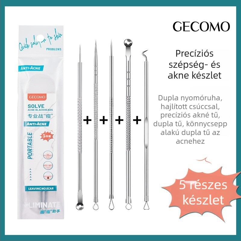 GECOMO pattanás tűkészlet – rozsdamentes acél, ultraéles tűk és ultra vékony csipesszek a mitesszerek és zárt comedók eltávolításához