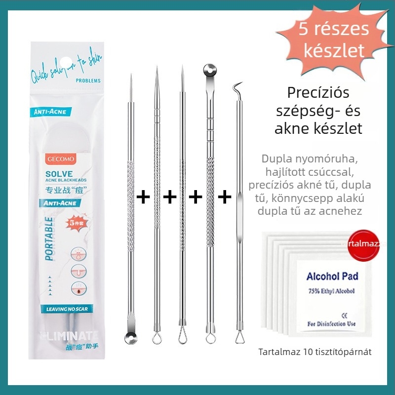 GECOMO pattanás tűkészlet – rozsdamentes acél, ultraéles tűk és ultra vékony csipesszek a mitesszerek és zárt comedók eltávolításához