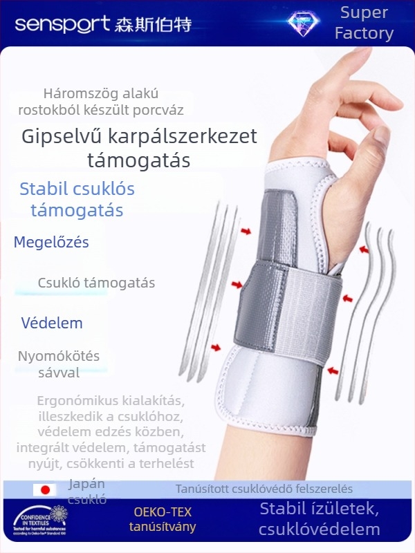 Csuklóvédő acéllemez-támasztással – poliészter rostból, bal kéz, BM-PAL1101-M modell, görkorcsolázáshoz