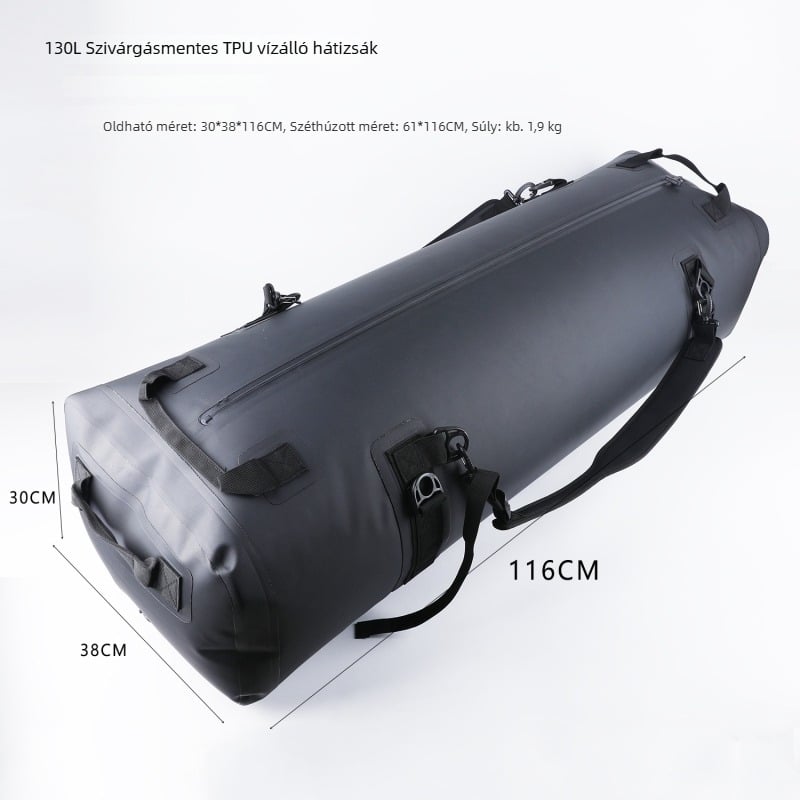 Búvár hátizsák 130L kapacitással, 840D nylon TPU anyagból, légmentesen vízálló és felfújható