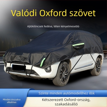 Félfedeles autóvédő borítás vastagított Oxford anyagból, napsugárzás elleni védelem, vízálló, hőszigetelés, univerzális illeszkedés