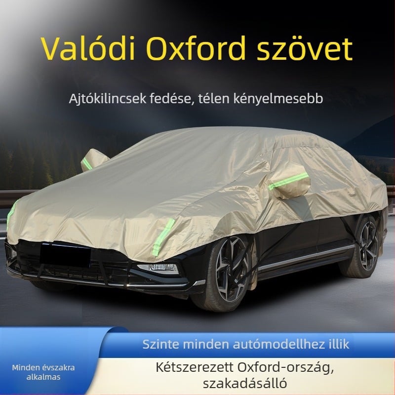 Félfedeles autóvédő borítás vastagított Oxford anyagból, napsugárzás elleni védelem, vízálló, hőszigetelés, univerzális illeszkedés