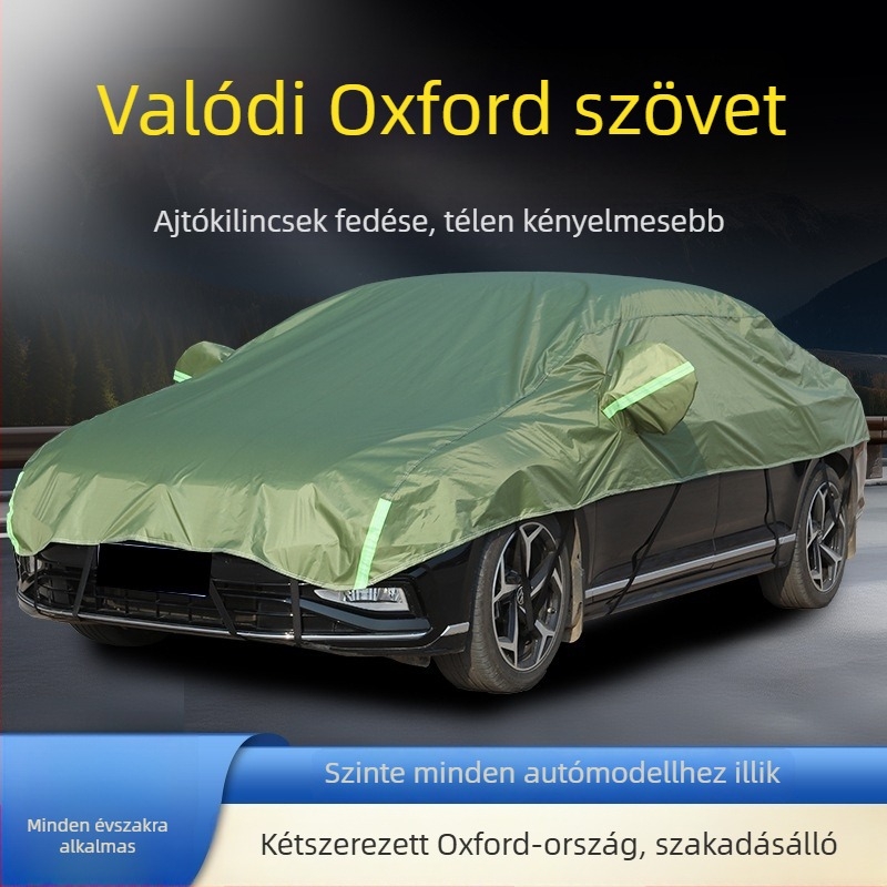 Félfedeles autóvédő borítás vastagított Oxford anyagból, napsugárzás elleni védelem, vízálló, hőszigetelés, univerzális illeszkedés