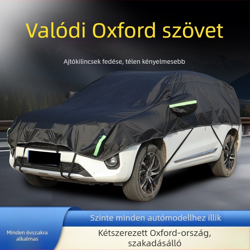 Félfedeles autóvédő borítás vastagított Oxford anyagból, napsugárzás elleni védelem, vízálló, hőszigetelés, univerzális illeszkedés