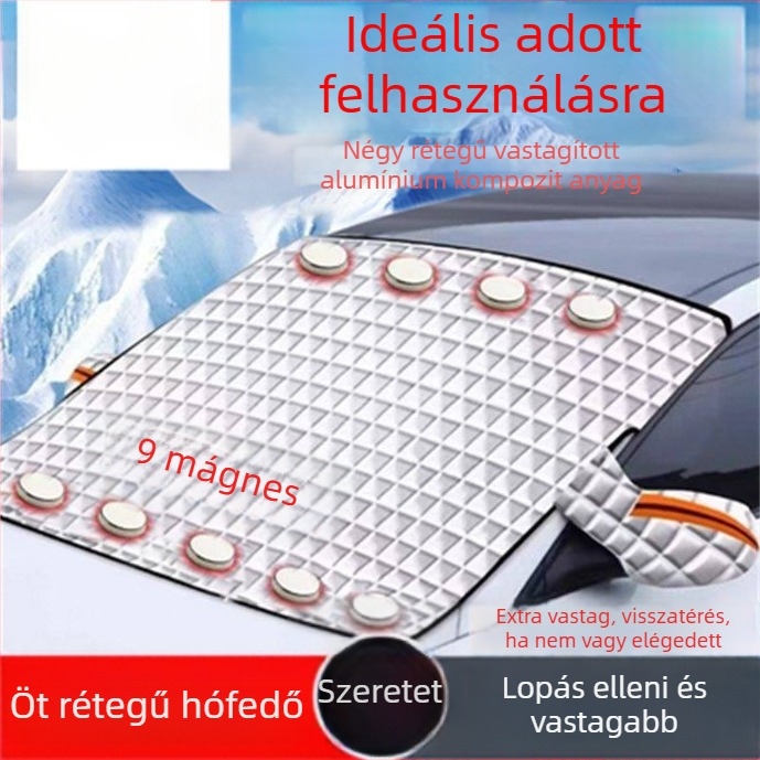 Autó hóvédő takaró az Ideal autóvédőhöz, megerősített mágneses rögzítés, hőszigetelés, napvédelem, anti-fagy, anti-hó