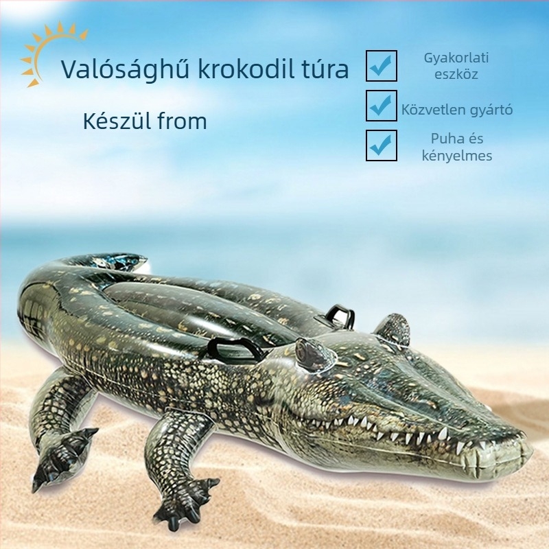Felfújható krokodil úszó gyerekeknek, PVC anyag, teherbírás 60 kg, nettó súly 0,51 kg