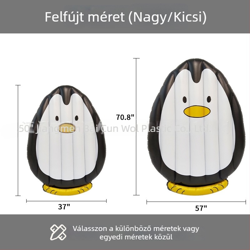 Vízi sportokhoz készült pingvin rajzfilm-mintás felfújható úszó matrac, egy személyre, vastag PVC, összecsukható
