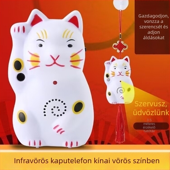 Lucky Cat indukciós ajtócsengő, akkumulátoros, 4,5V, csengőhang: Hello, welcome, ideális otthonra és kisboltokba