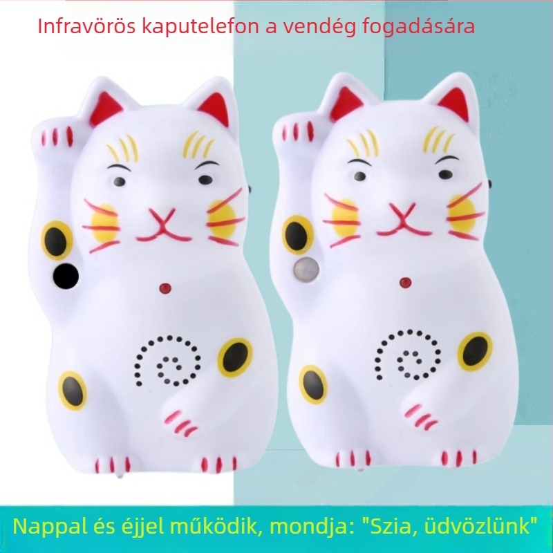 Lucky Cat indukciós ajtócsengő, akkumulátoros, 4,5V, csengőhang: Hello, welcome, ideális otthonra és kisboltokba