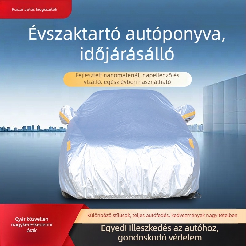 Univerzális autóvédő huzat minden évszakra, vastag fleece béléssel, UV‑védelmet nyújtó, vízálló és porálló