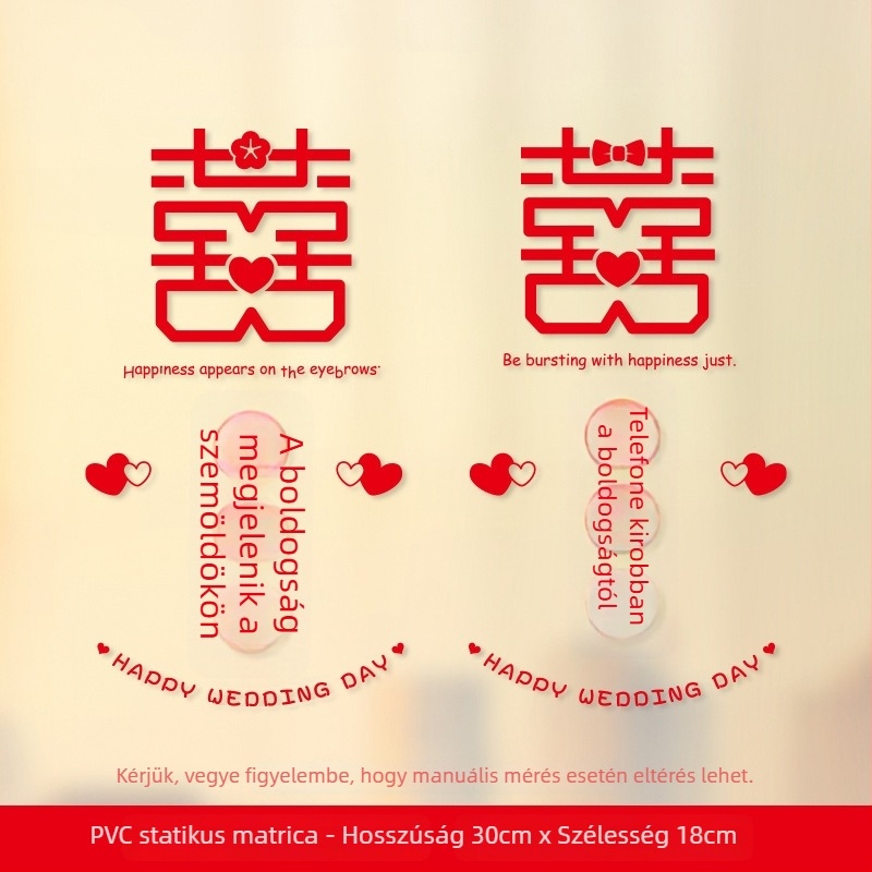 Esküvői ablak matricás készlet – Xiaolu Happy Words, műanyag, nem importált