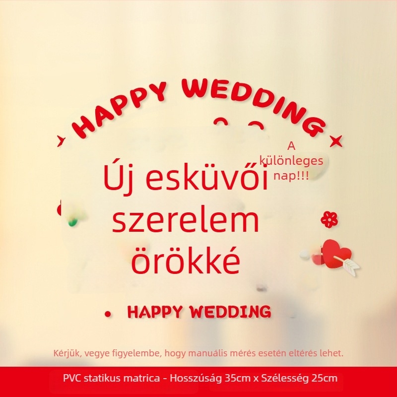 Esküvői ablak matricás készlet – Xiaolu Happy Words, műanyag, nem importált