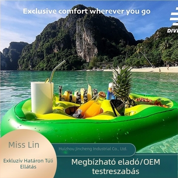 Felfújható avokádó alakú pohártartó úszómedencéhez, többszörös lyukas pohárbetéttel és telefontartóval