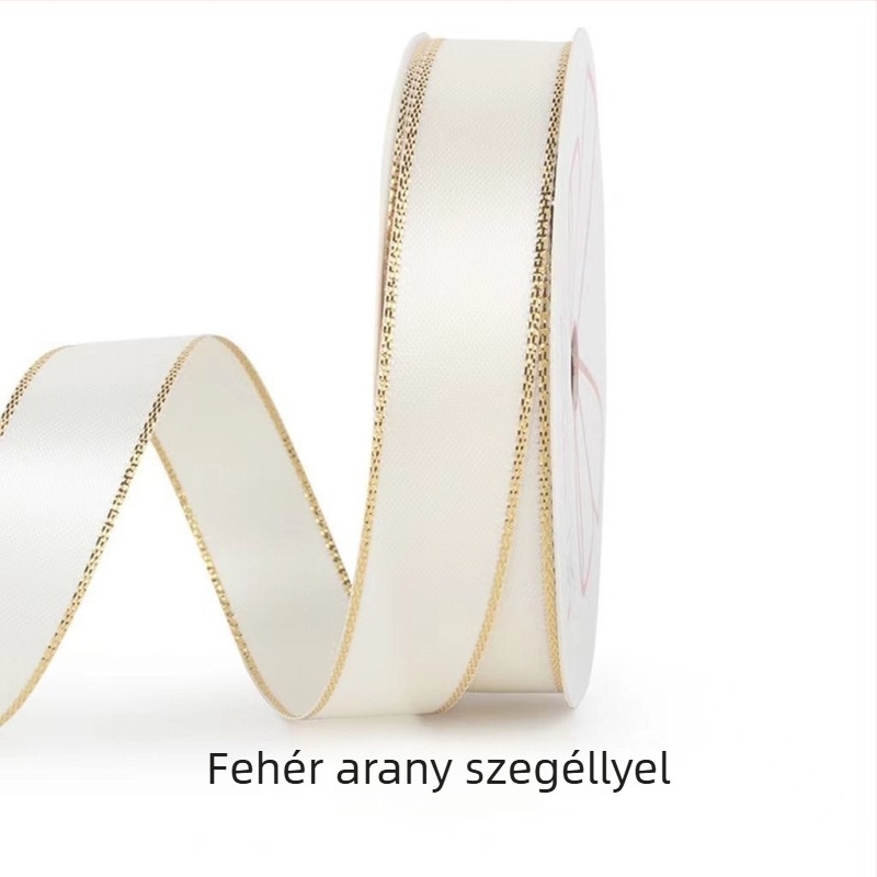 Szatén poliészter masni, dupla arany szegéllyel, matt felülettel, egyoldalas, készen kapható