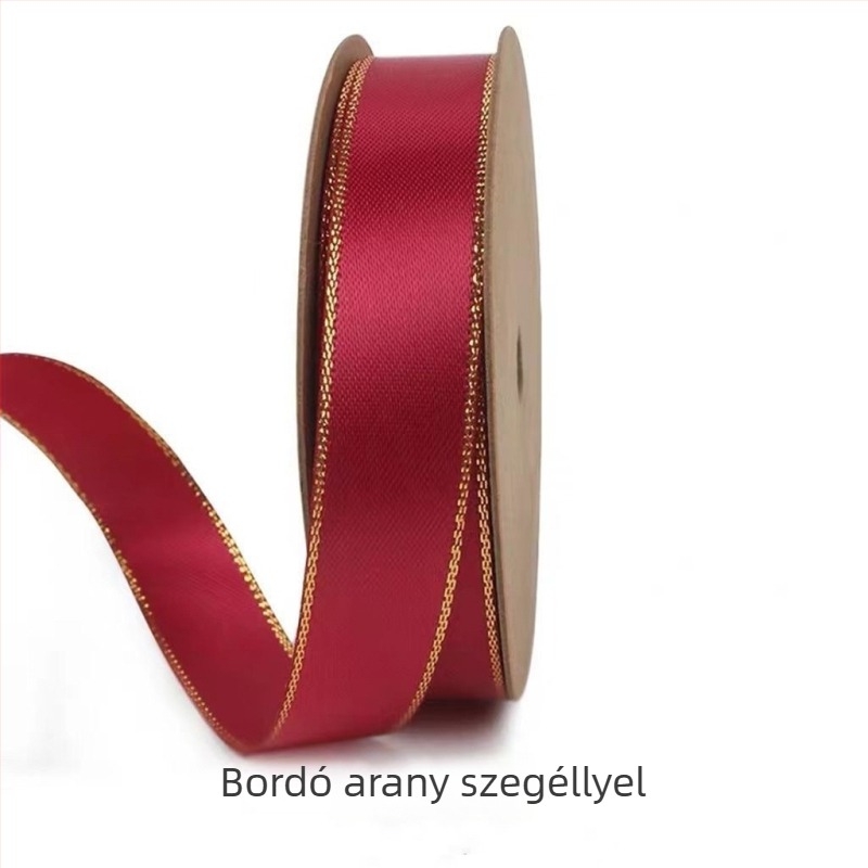 Szatén poliészter masni, dupla arany szegéllyel, matt felülettel, egyoldalas, készen kapható