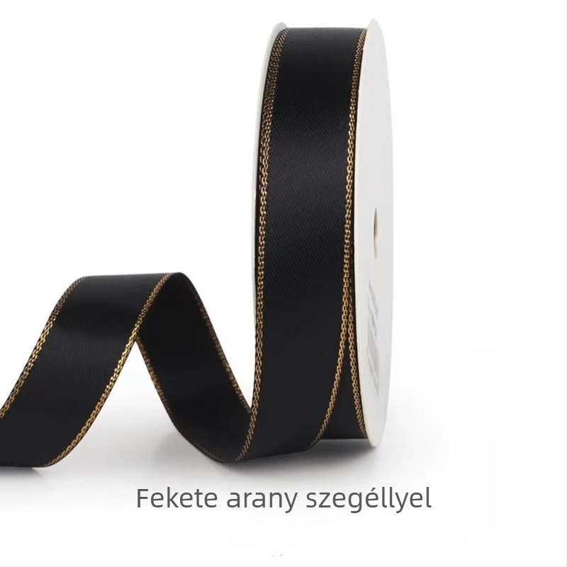Szatén poliészter masni, dupla arany szegéllyel, matt felülettel, egyoldalas, készen kapható