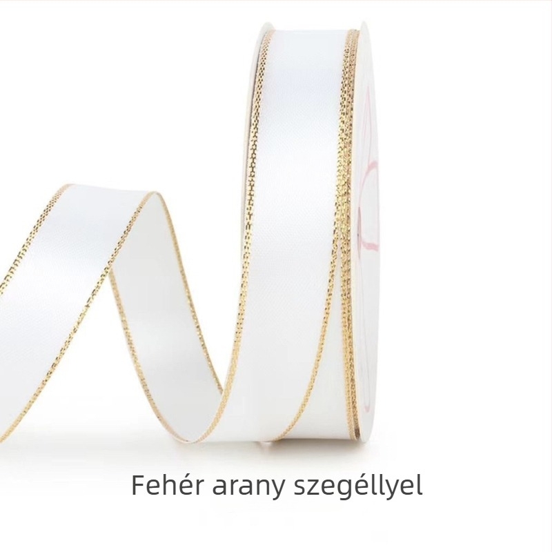Szatén poliészter masni, dupla arany szegéllyel, matt felülettel, egyoldalas, készen kapható