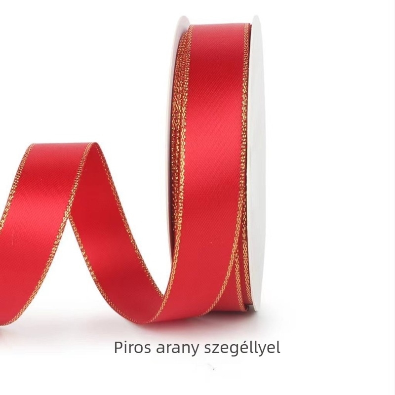 Szatén poliészter masni, dupla arany szegéllyel, matt felülettel, egyoldalas, készen kapható