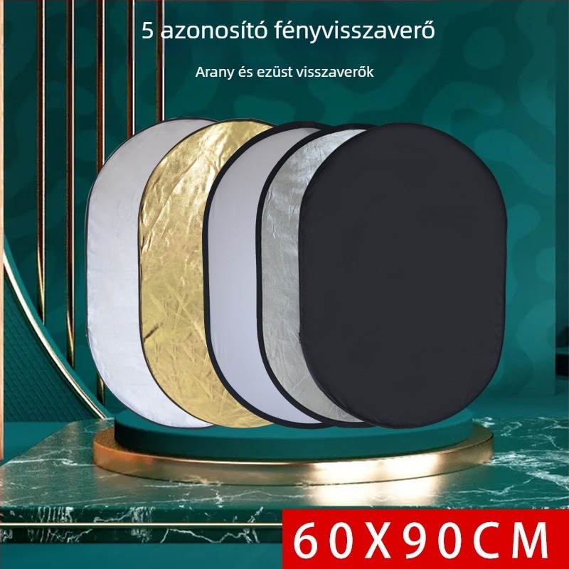 Oval öt az egyben reflektor termékfotózáshoz, összecsukható poliészter, 1 kg