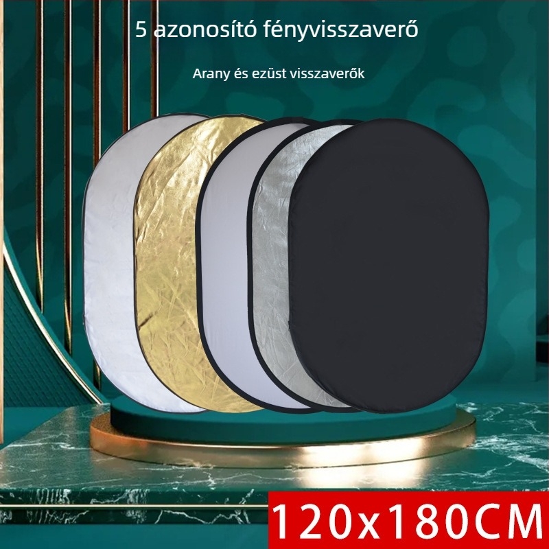 Oval öt az egyben reflektor termékfotózáshoz, összecsukható poliészter, 1 kg